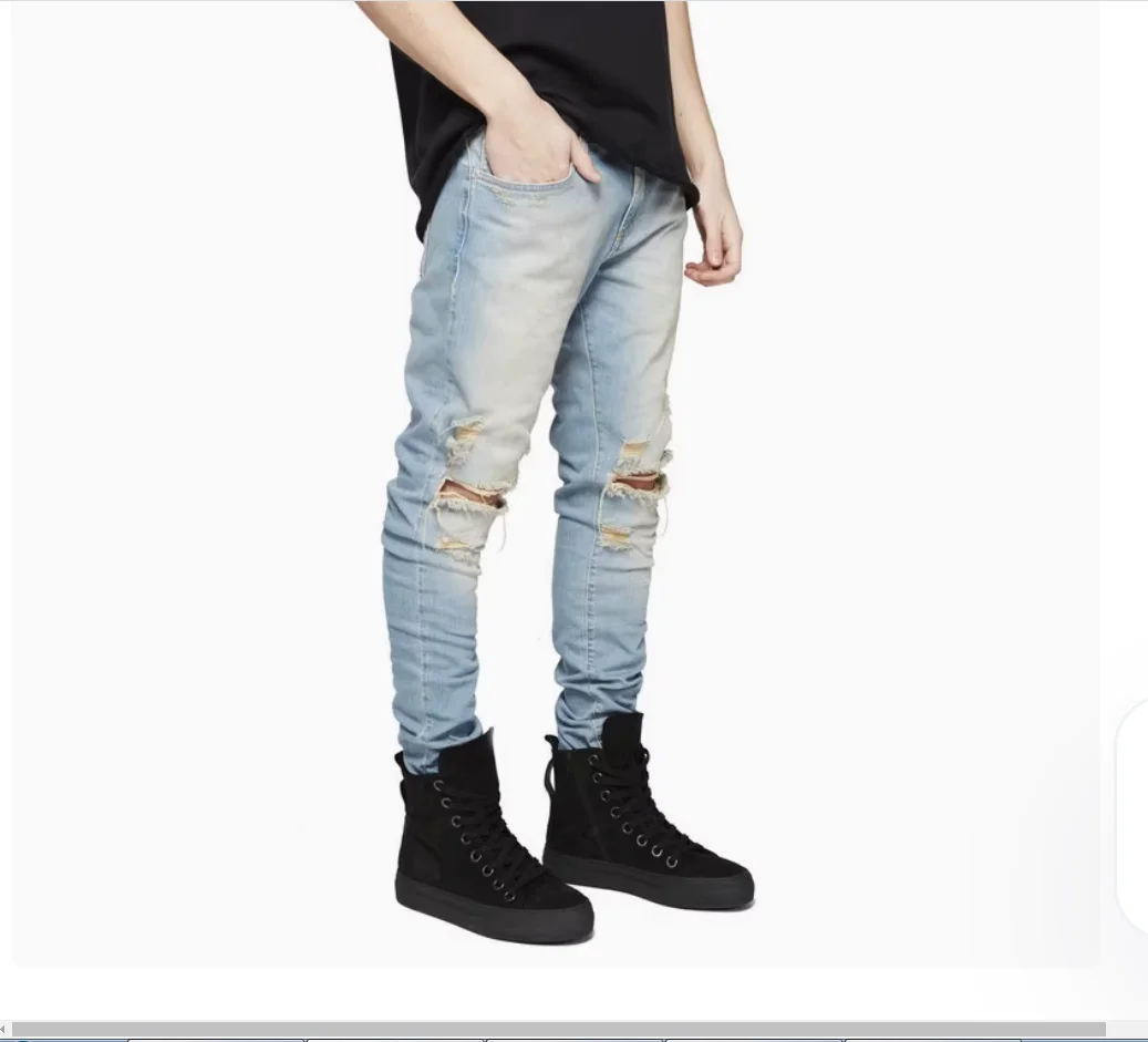New street men's ripped jeans men's Korean version high street personality trendy brand men's long pants