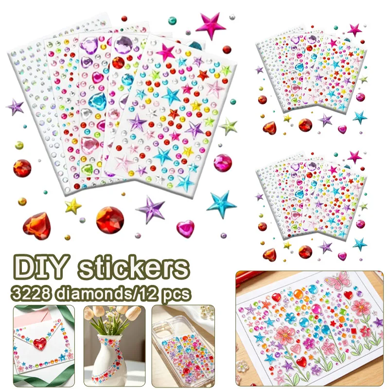 12-48PCS Self Adhesive 3D Acrylic Gem Stickers  Reward Stickers Decorative Stickers for  DIY Crafts Classroom Art Projects