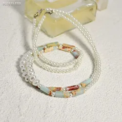 Bohemian wind semi-precious pearl patchwork beads necklace female hand clavicle chain cold wind ornaments wholesale