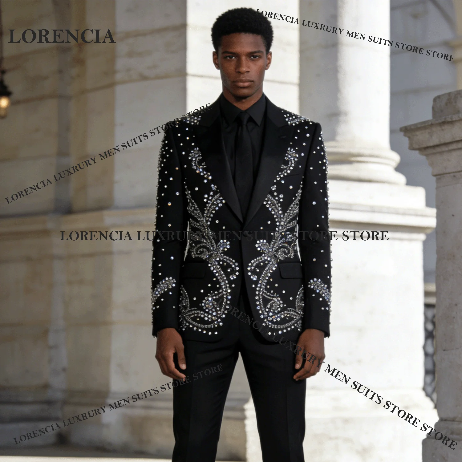 

Handsome Customized Men Diamond Design Suits Wedding Glitter Tuxedos Sparkle Slim Ropa hombre 2 Pieces Sets Groom Male Blazers