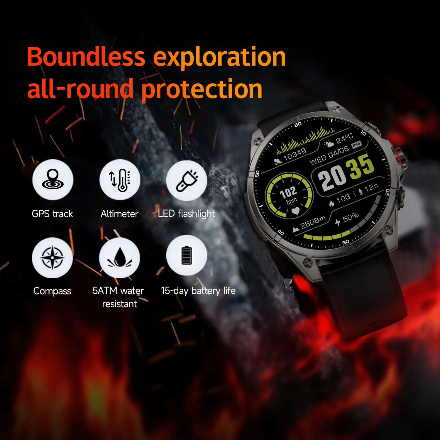 2025 New outdoors GPS Smart Watch Ultra HD AMOLED Display LED flashlight Built-in GPS BT Call 5ATM Waterproof Smart Bracelet men