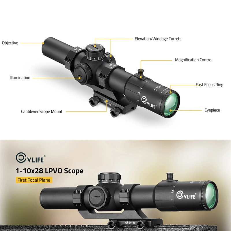 

CVLIFE 1-10x28 Rifle Scope First Focal Plane FFP LPVO Scope with Cantilever Mount 34mm Riflescope with Illuminated BDC Reticle