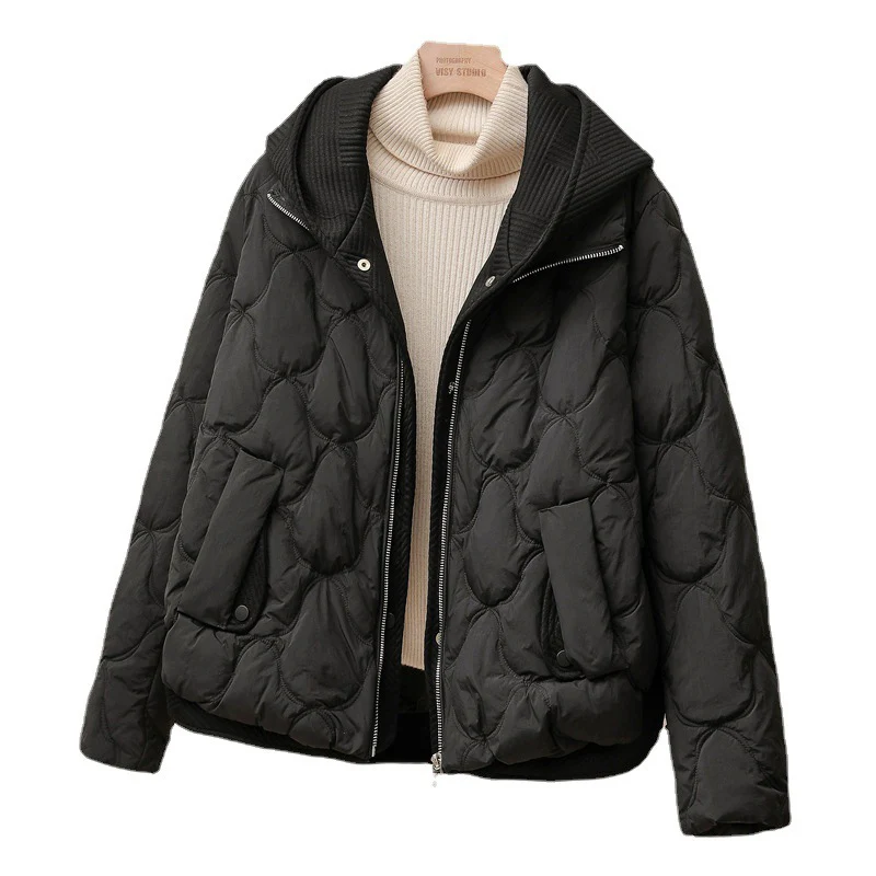 2023 New Women White Duck Down Jacket with Hood Autumn Winter Warm Fake Two Pieces Outwear Casual Korean Style Coat Jackets