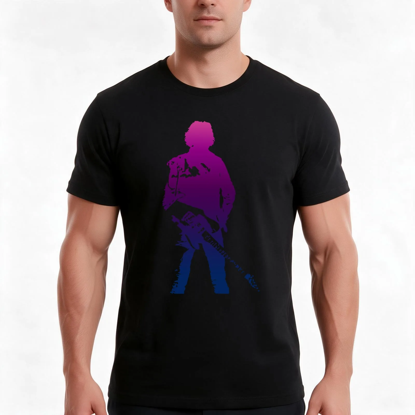 Guitar Springsteen T-Shirt, Summer Casual Cotton Tee, Oversized Streetwear Tops, Vintage Graphic Print, Loose Fit Short Sleeve