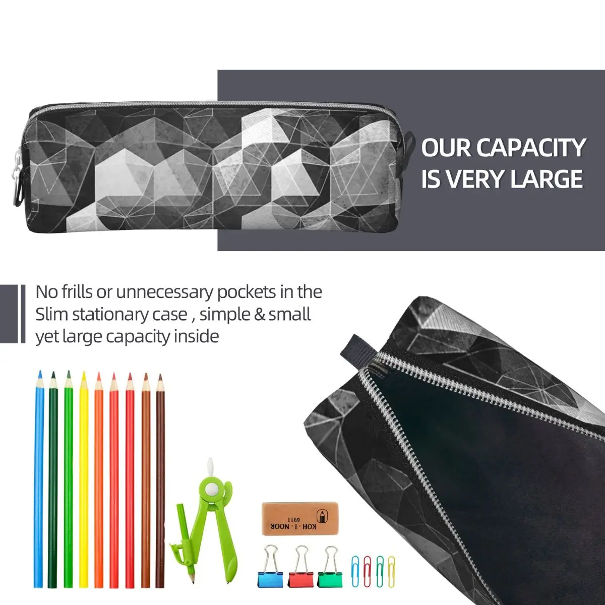 Geometric Abstract Space Pencil Case Pencilcases Pen for Student Large Storage Bags Students School Zipper Stationery