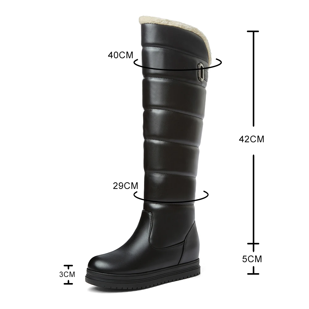 Women Winter Warm Knee High Boots Platform Height Increasing Ladies Fur Snow Boots PU Leather Plush Round Toe Women Wedge Shoes