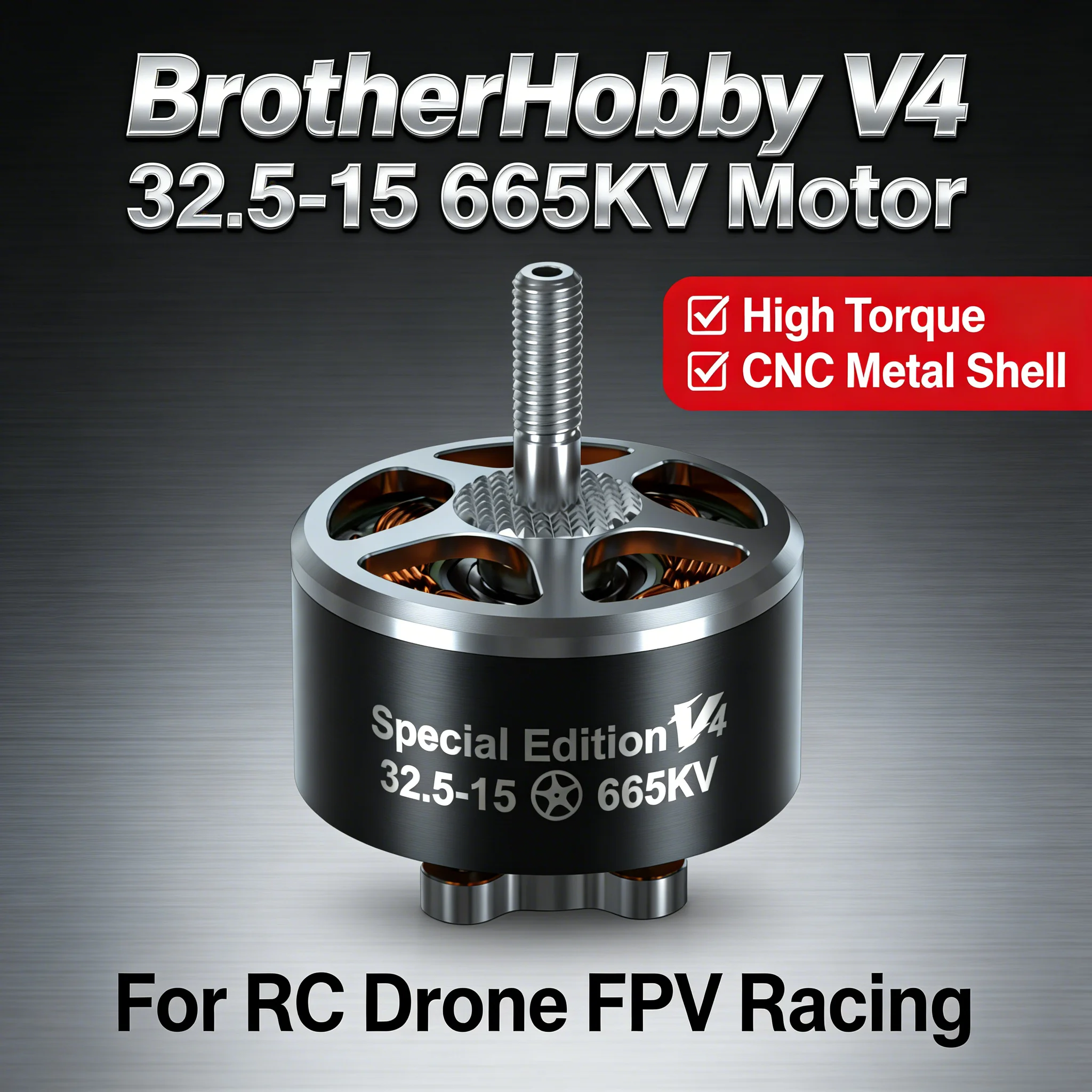 

BrotherHobby Special Edition V4 665KV 32.5-15 Brushless Motor - High Torque for RC Drone FPV Racing & Quadcopter Applications