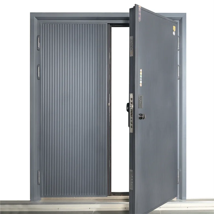 Deluxe Double Opening Fine แกะสลักอลูมิเนียมไม้หุ้มเกราะประตูอลูมิเนียม Entrance Security Door