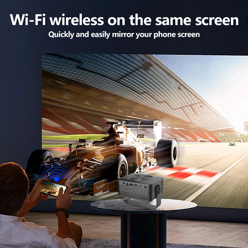 جهاز عرض واي فاي صغير محمول مع دعم عالي الدقة ، مرآة لاسلكية ، مكبر صوت مدمج ، مسرح منزلي #4