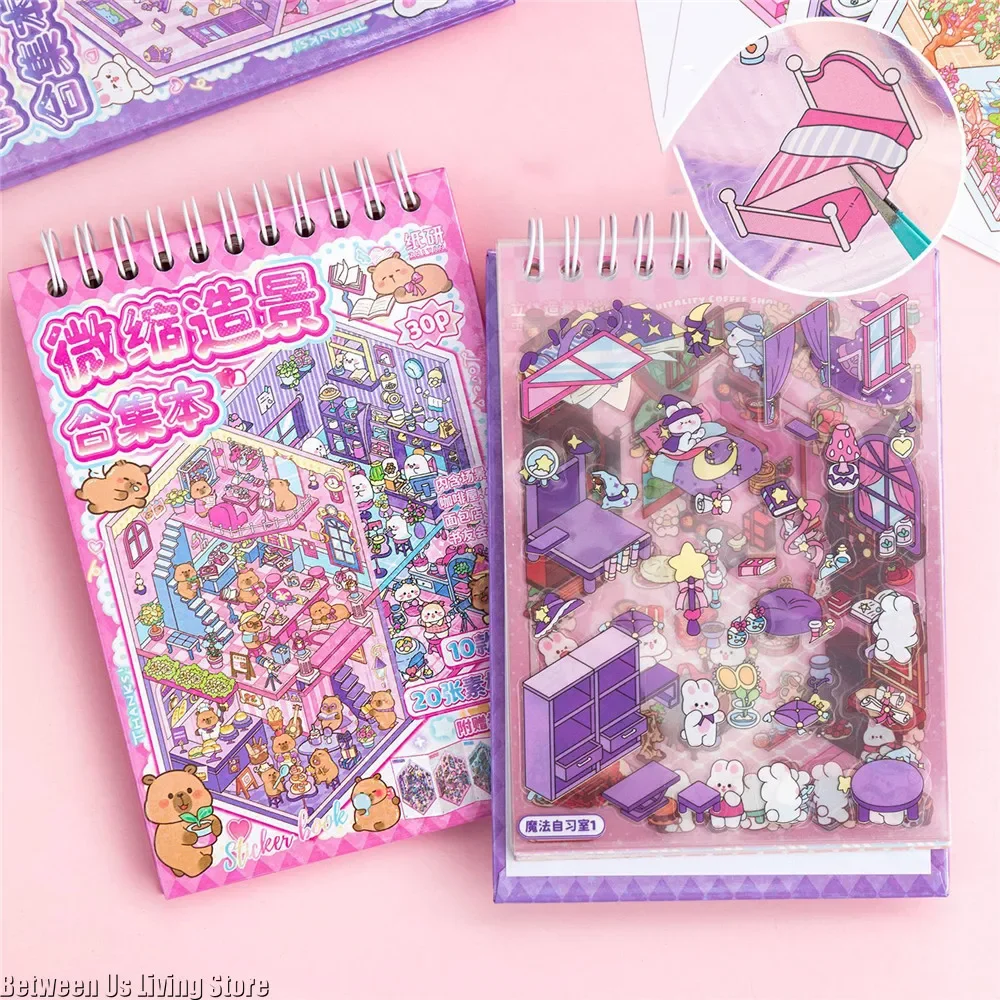 كتاب ملصقات DIY للأطفال - مشهد كابينة الجيب ثلاثي الأبعاد بمناظر طبيعية كرتونية 10 في 1، هدية مثالية للأولاد والبنات #3