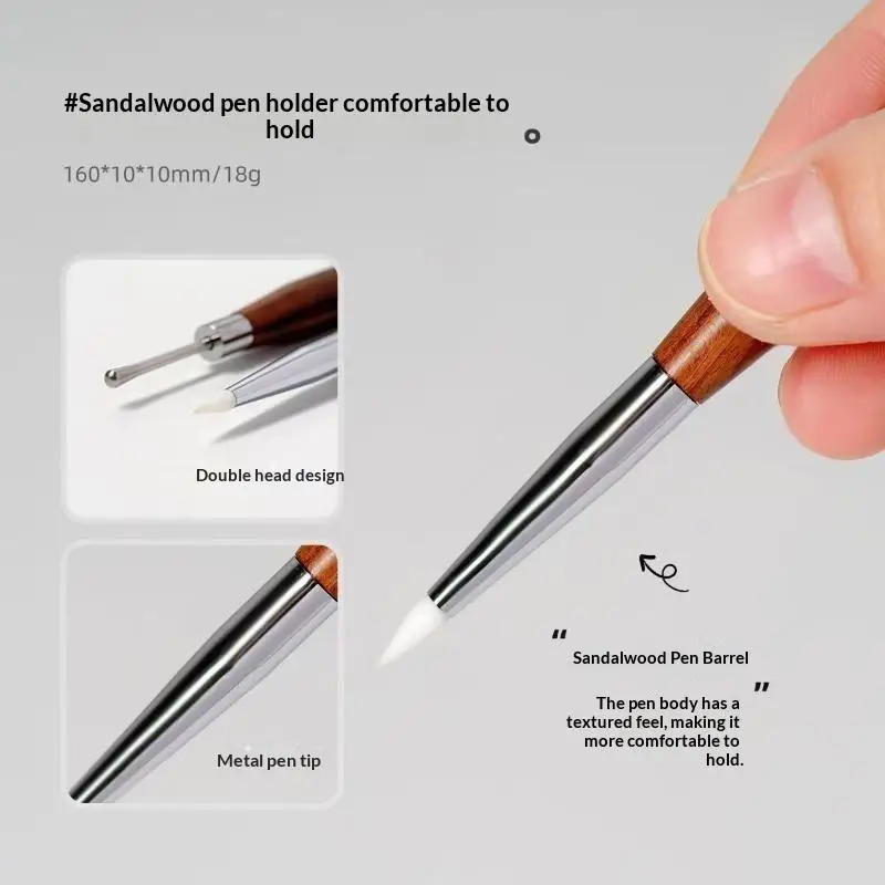 Dual Head Wooden Nail Art Brush Silicone Carving Pen Practical Manicure Supply for Nail Gel Polish Painting