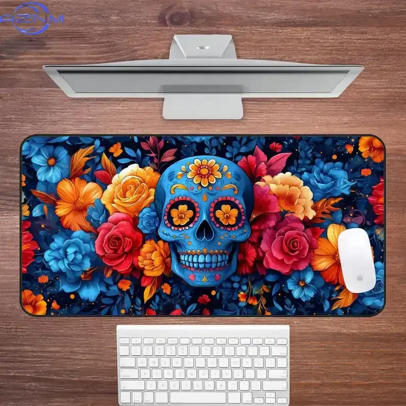 Sugar Skull Floral Deskmat Mexican Day of The Dead Mouse Pad Large Dia De Los Muertos Notepad Colorful Calavera Pattern Mousepad