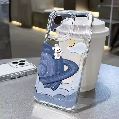 Starry Sky Cute Rabbit Phone Case For Samsung Galaxy S25 S24 S23 FE S21 S22 NOte 20 Ultra Plus A16 A55 A54 A53 A35 A33 5G Cases