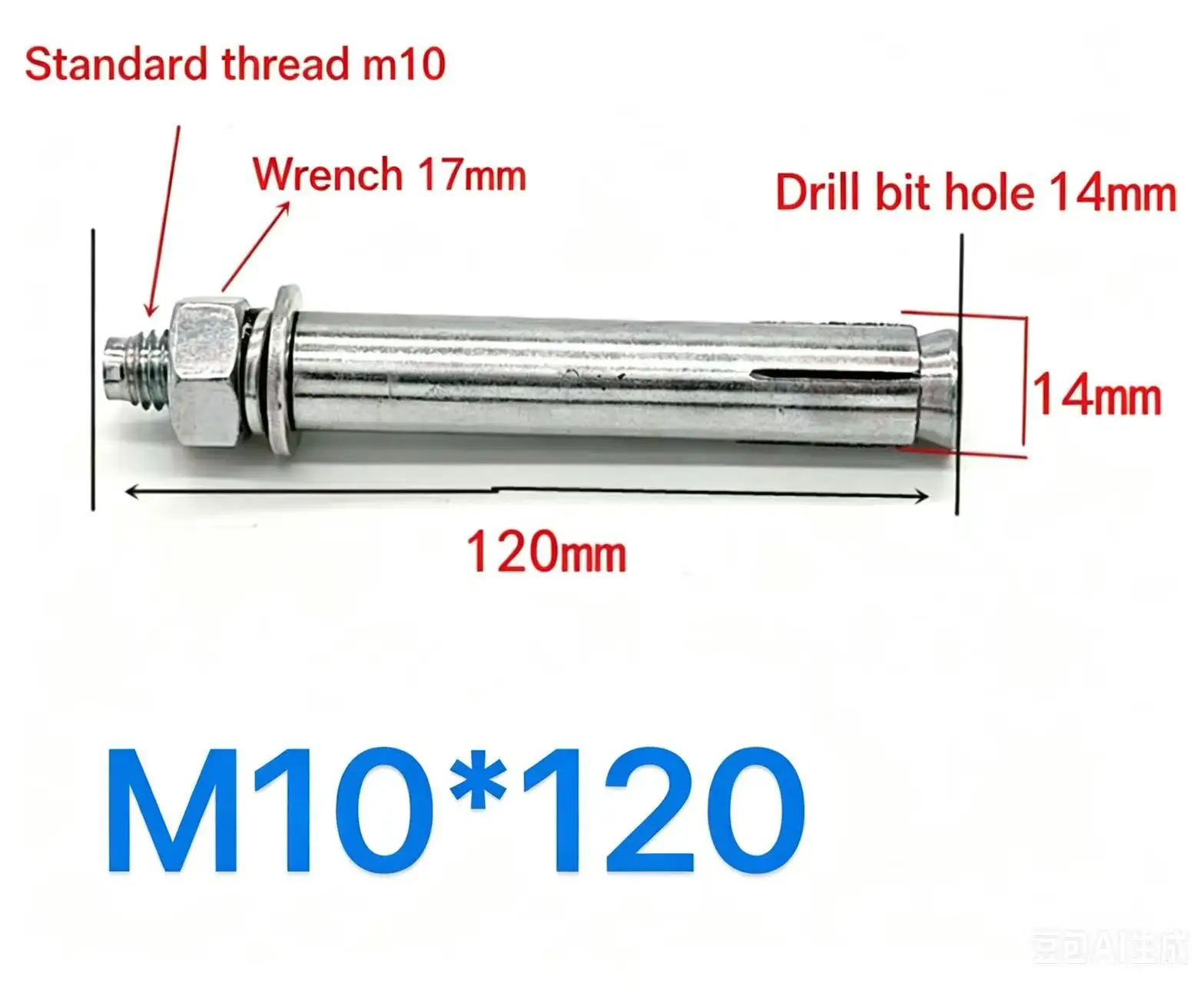 M10*120 Hex Expansion Anchor Bolt, Multiple Package Options, Retail & Wholesale, for Concrete Brick Wall Mounting Fixing