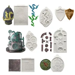 Swords Shield Compass Dragon Gear Iron Fondant Silicone Molds Chocolate Cupcakes Sugarcraft Clay Moulds Cake Decorating Tools