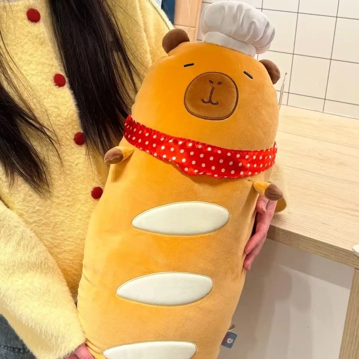 Cartoon Capybara Baguette Knuffel Gevuld Chef's Cap Capibara Lange Slaap Zacht Kussen Sofa Kussen Dutje Meisjes Verjaardagscadeautjes