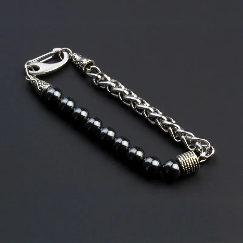 316L Stainless Steel Chain Bracelet for Men Natural Tiger Eye Stone Beads Bracelet Trendy Hip Hop Hand Jewelry Gifts for Male