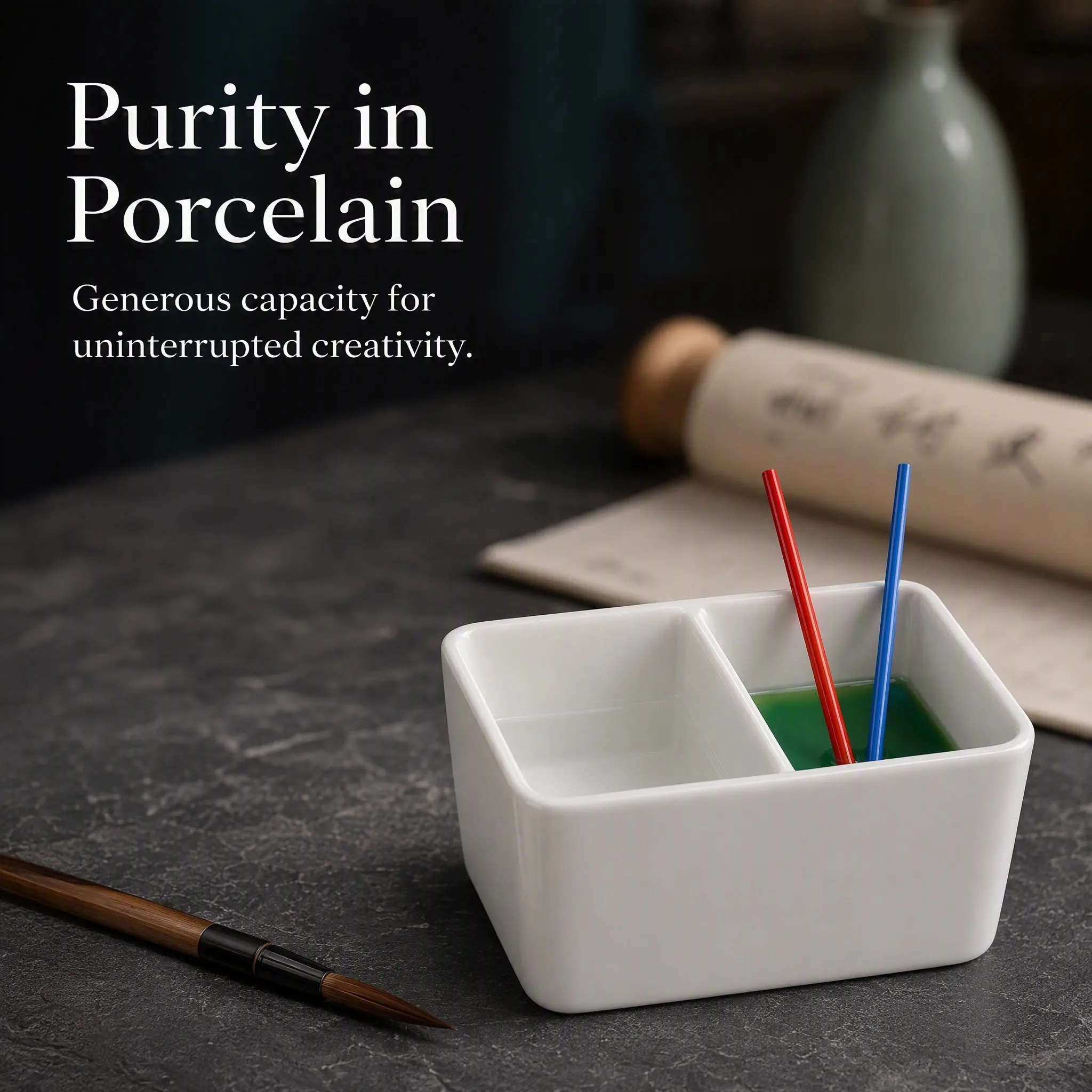Calligraphy Painting Ink Bowl Ceramic Ink Dish Large Capacity Sturdy Wear Resistant Lightweight Portable for Students Collectors