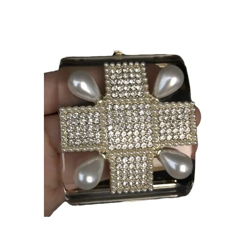 صليب مرصع بالألماس واللؤلؤ، سوار شفاف فاخر خفيف، مزاج وسوار على الطراز العتيق متعدد الاستخدامات #6