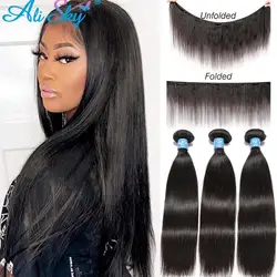 30inch Silky Bone Straight Hair Bundles Brazilian Hair Weave Bundles Remy Hair Extensions Human Hair Bundles 1/3/4 Pieces Soft