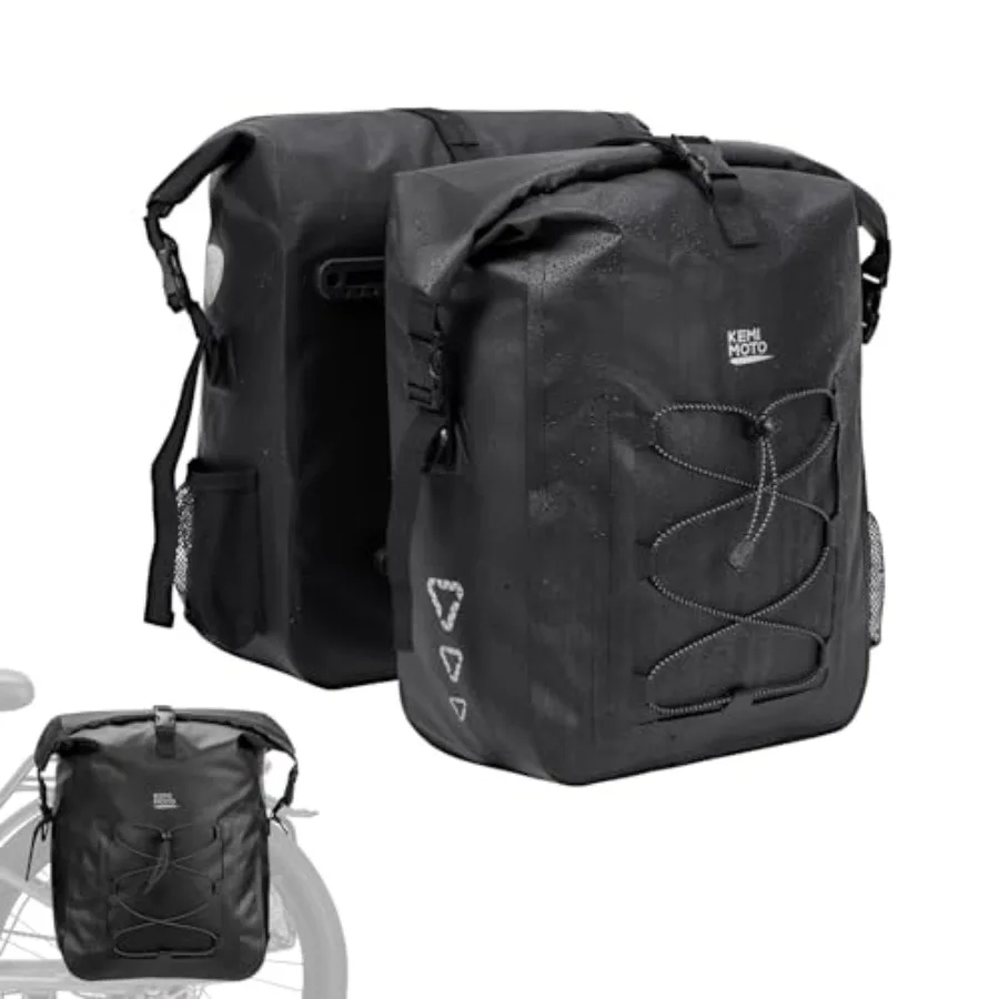 

Bike Pannier for commuting/touring/grocery, PVC air-tight waterproof material, black, 60L 2-pack with laptop compartment reflec