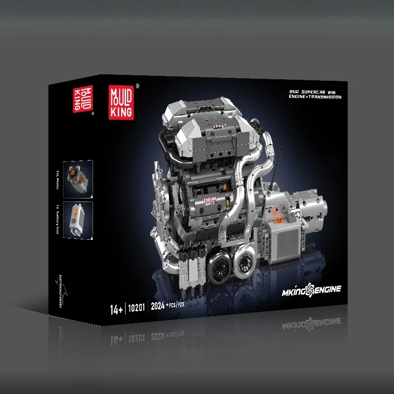몰드 킹 W16 엔진 MOC 시뮬레이션 스케일 모델 키트 (배터리 및 L 모터 전동식 빌딩 블록 자동차 장난감 선물)