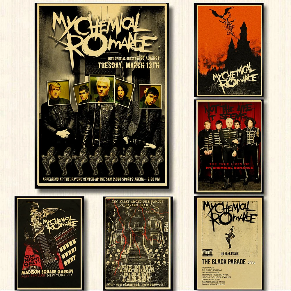 My Chemical Romance Band Kraft Paper Posters Classic Nostalgic Matte Poster Vintage Home Room Bar Cafe Decor Art Wall Painting