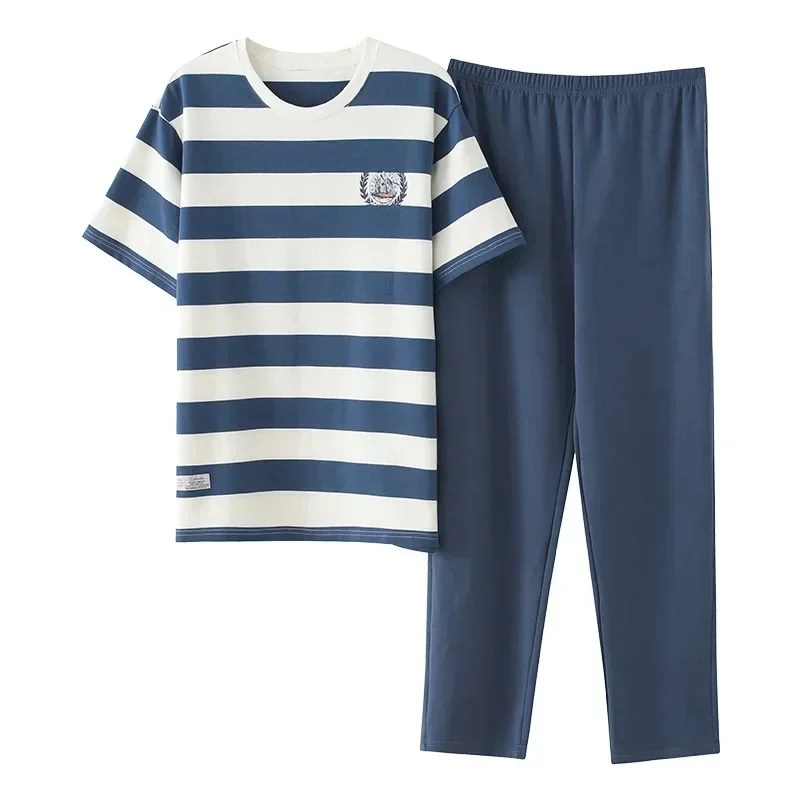 Neue Sommermode Herren-Nachtwäsche aus weicher Baumwolle, Pyjama-Set für Gentleman, runder Kragen, grau, einfarbig, lockere Loungewear für junge