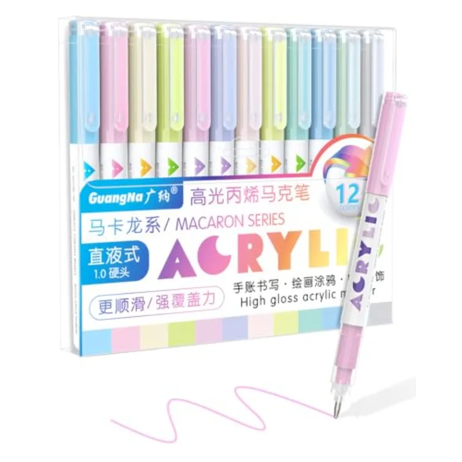 

Pastel Acrylic Gel Pens 12 Color, Fine Tip 1.0mm Colo Pens for Journaling, Black Paper, Adult Coloring Books, Calligraphy, Note