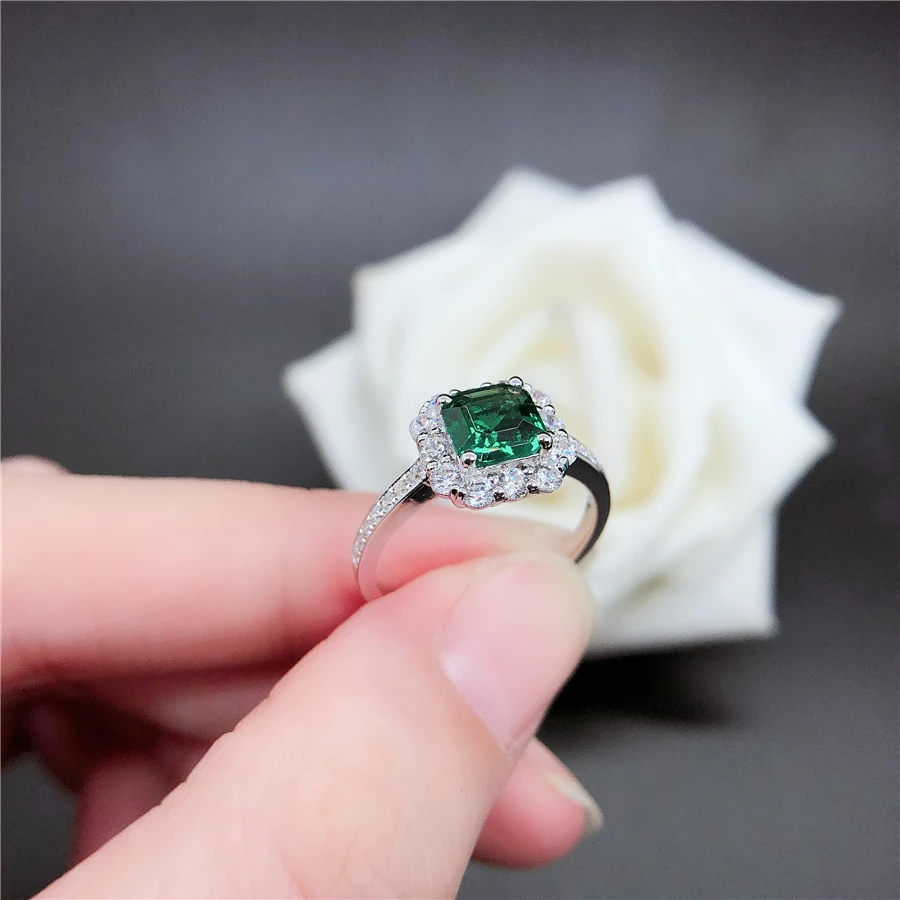 Aus gezeichnete reine Weißgold 18 Karat Ring 1 Karat Smaragd Verlobung sring Frauen echte Gold grün Diamant Hochzeits schmuck Party Zubehör – Detail 4