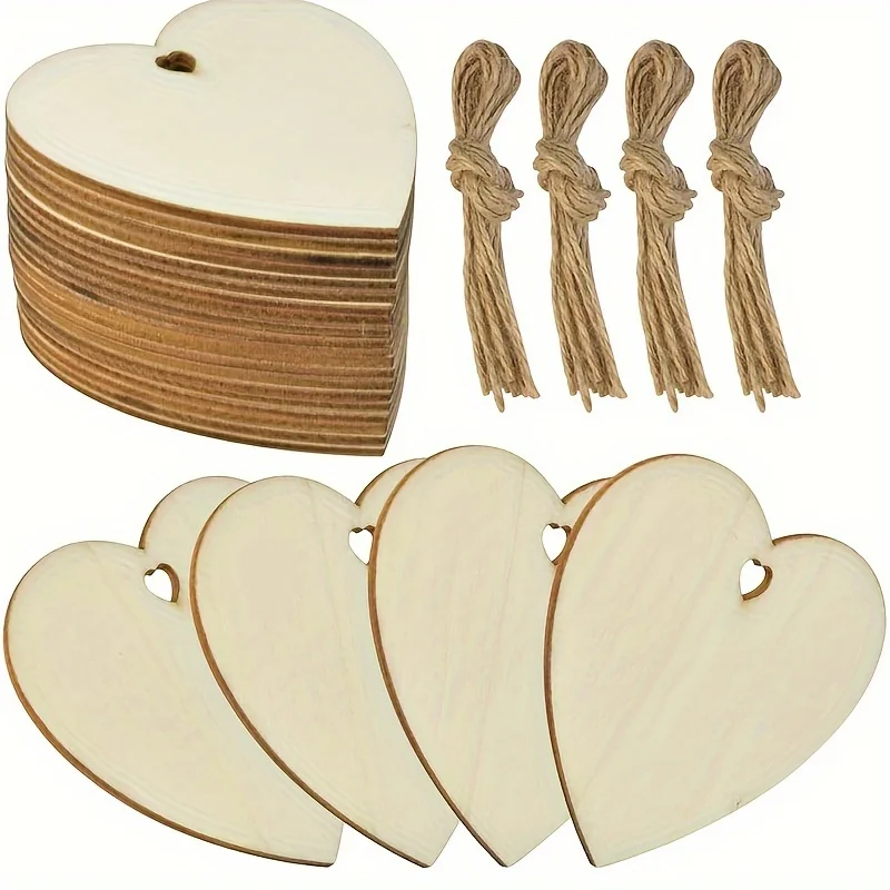 40 pezzi 3 "/7.5cm fette di legno a cuore naturale, ornamenti in legno fai da te cuore in legno non finito per matrimoni, impiccagioni per Festival