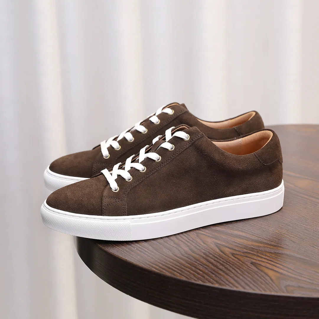 

Solid Round Head Men Shoes Fashion Fall Leather Sneakers Outdoor Lace-up Flats Cover Heel Male Shoes