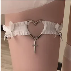 Gothic Lace Garter Belt Heart Bowknot Harajuku Leg Garters Elastic Choker Leg Ring Strap Jk Personality Nightclub Accessories