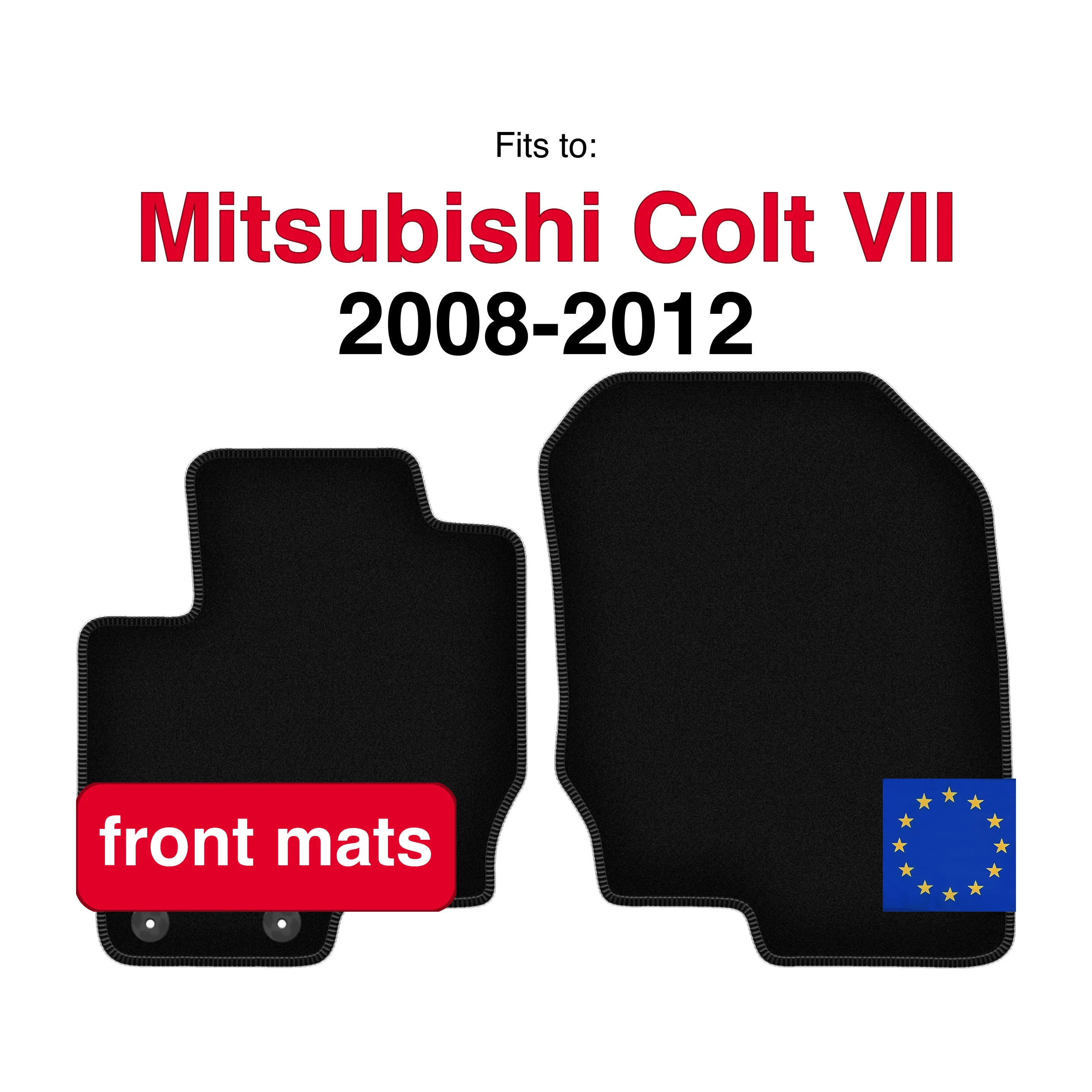 Velours vloermatten voor Mitsubishi Colt VII hatchback (2008-2012) - Zwart (2 stuks) set auto vloermatten voor