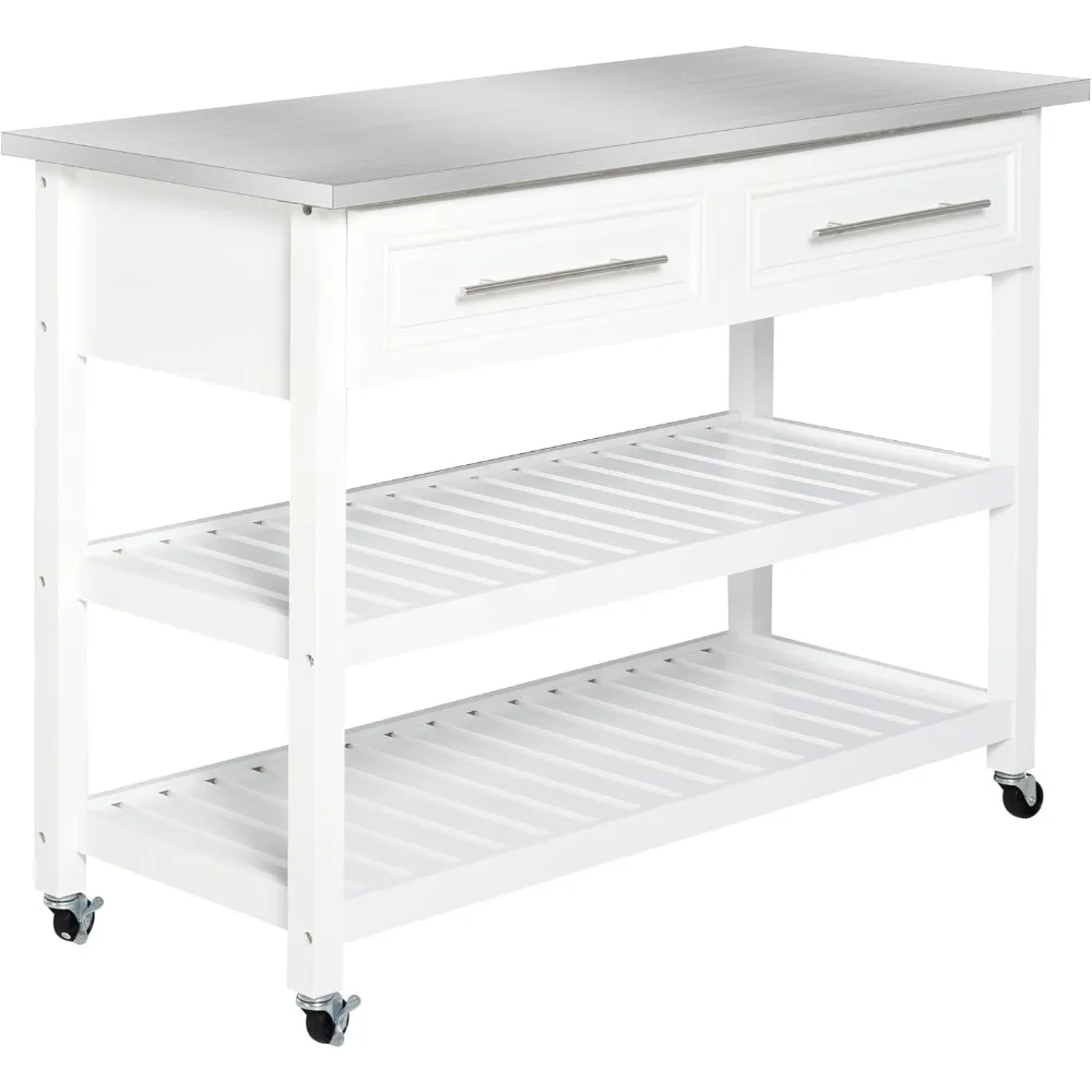 Kitchen Island-Chariot utilitaire roulant, chariot avec 2 wers de proximité, dessus en acier inoxydable