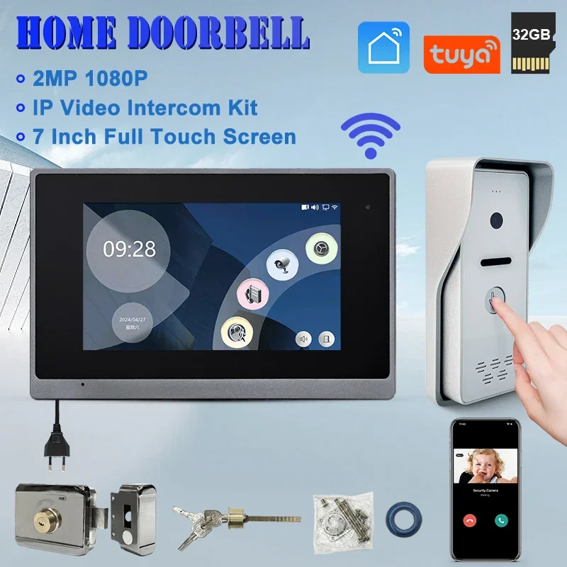 

7 Inch 1080P 2MP Tuya Smart Wired Video Entry Intercom System With Wifi Doorbell Camera Unlock for Home office 7 Inch 1080P 2MP