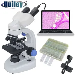 Biological Microscope with Digital Camera Wide-Field Eyepieces 40X-2000X Zoom Binocular Microscopes  Adjustable LED Lighting