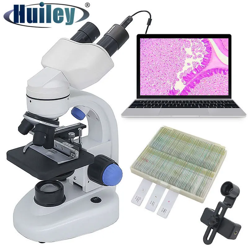 Microscópio Biológico com Câmera Digital Grande-campo Ocular 40x2000x Zoom Binocular Microscópios Ajustável Iluminação Led