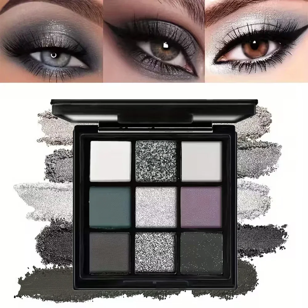 9-Color Dark Eyeshadow Palette Black Swan Smoky Matte Glitter, Waterproof Sweatproof, Long-Lasting Easy Blend, Unisex