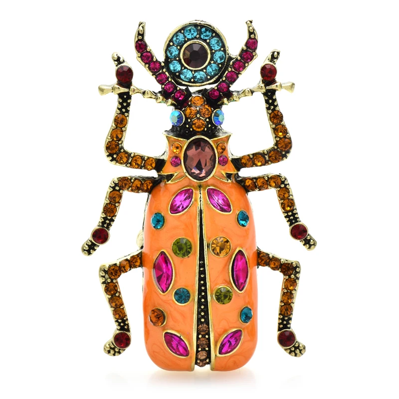 Wuli&baby Big Enamel Beetle Brooches For Women Unisex 4-color Rhinestone Lovely Insects Party Office Brooch Pins Gifts