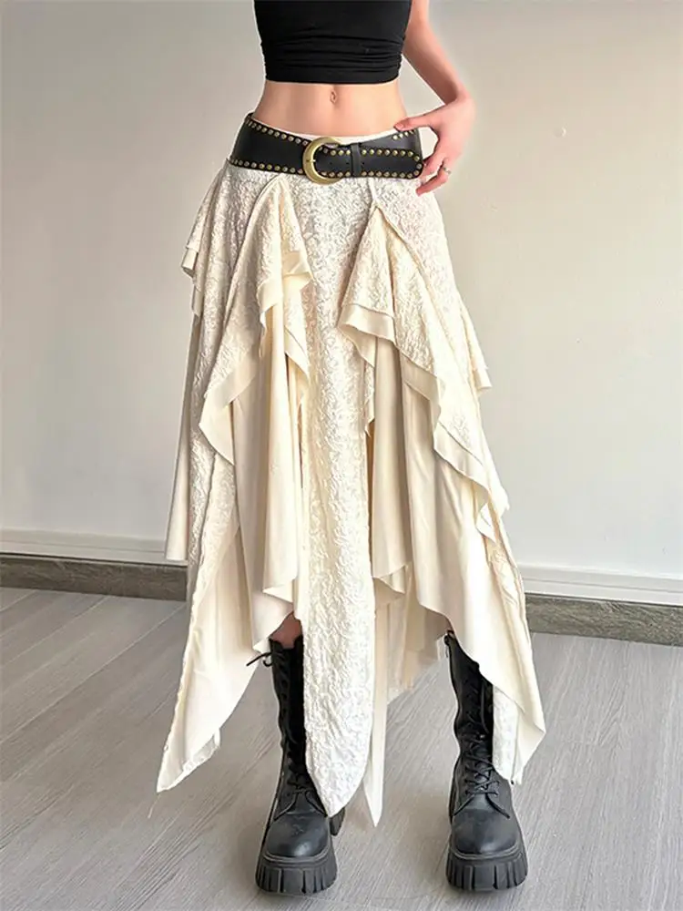 Jupe décontractée en dentelle pour femmes, couleur Pure, Vaion de plage, taille basse, asymétrique, ligne a, taille élastique