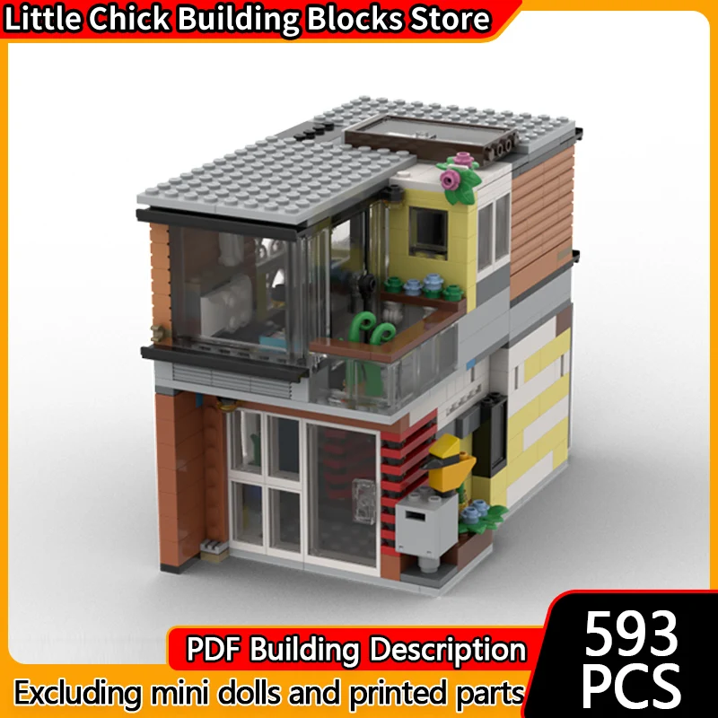 

City Street View Model MOC Building Bricks Two-Story House Villa Modular Technology Children Holiday Gifts Assemble Toys Suit