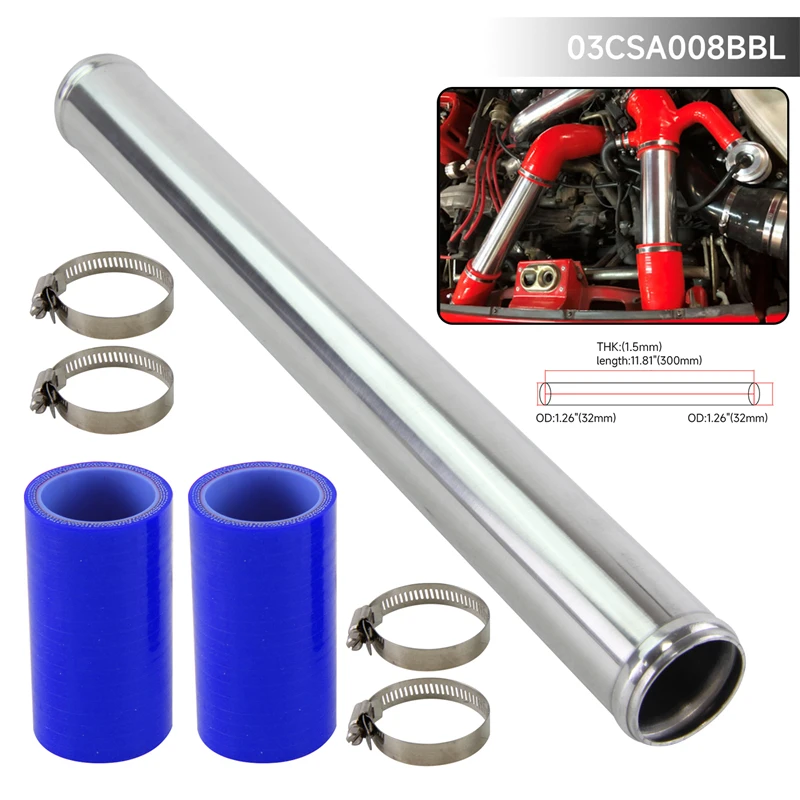 

Universal 32mm 1.26" Aluminum Intercooler Turbo Pipe Piping Tube+Silicone hose Clamps Kits Black / Blue / Red