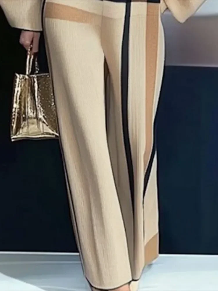 

Gymystars Fashion Khaki Pants Woman Office Striped Trousers New Casual Loose Elastic Waist Bottoms Elegant Wide Leg Pants Female
