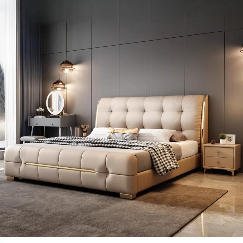 ريفي فاخر سرير مزدوج ملاءات مرتبة جلدية عالية الحديثة إطار سرير مزدوج تخزين رخيصة كاما أثاث غرفة نوم الزوجية #5