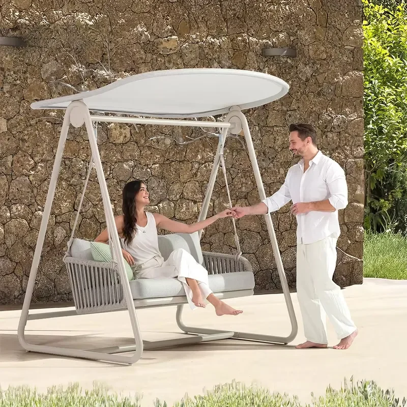 Double Hanging Egg Swing Chair with Aluminium Frame and Outdoor Rope for Garden for Villa&Hotel Outdoor
