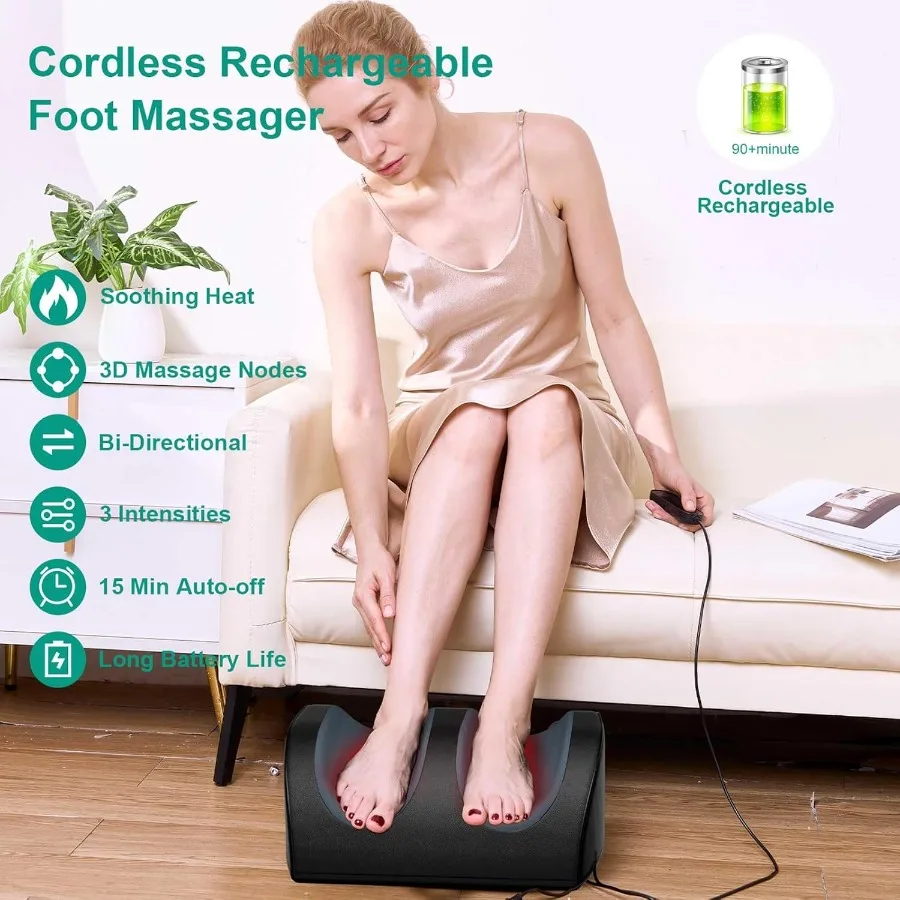 Massaggiatore plantare ricaricabile con calore Massaggiatore plantare Shiatsu senza fili per cavo Massaggio riscaldato con telecomando con rullo portatile