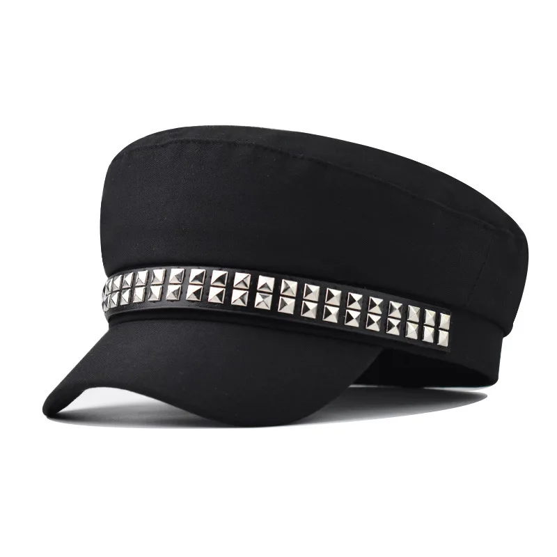 

Silver Bar Rivet Beret Newsboy Gatsby Apple Cabbie Cap Octagonal British Style Painter Hat Metal