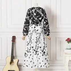 Muslim Women Flower Print Dress Abaya Saudi Arabic Vestidos Lace Up Dresses Morocco Dubai Abayas Kaftan Islam Robe Jalabiya