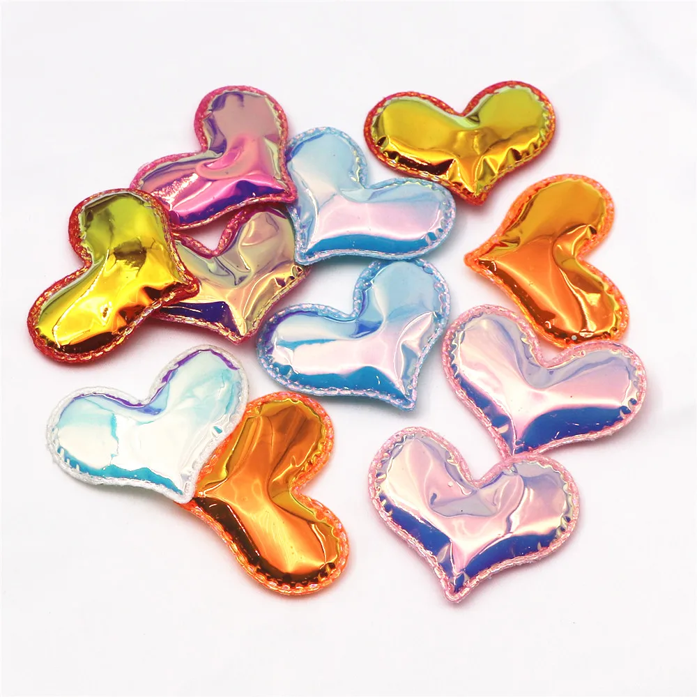 12pcs Shiny AB PU Fabric Padded Star/Heart Patches Appliques For Garment Appliques Hair Hat Decorative Ornament DIY